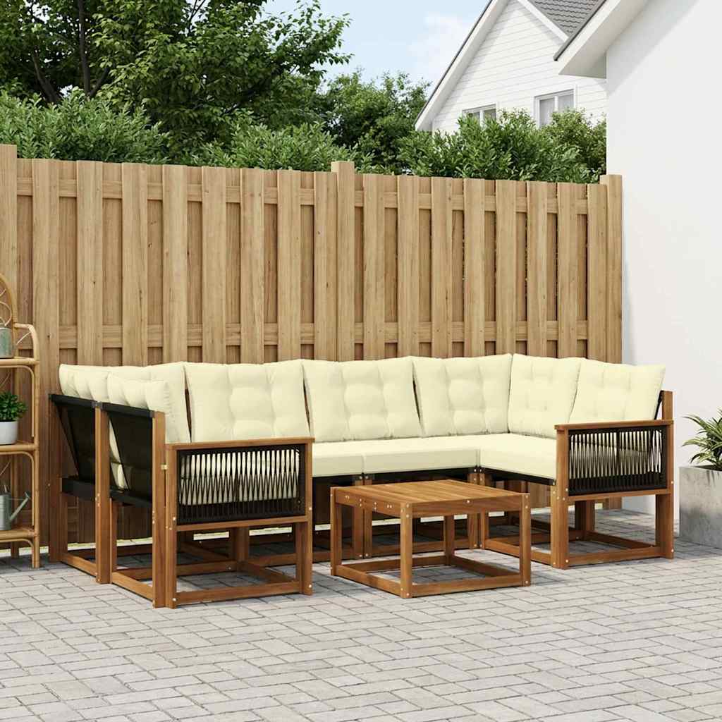 vidaXL Conjunto de sofás de exterior 7 uds. Natural y Crema