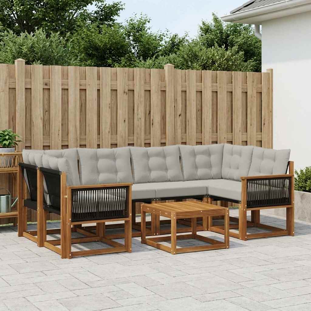 vidaXL Conjunto de sofás de exterior 7 uds. Natural y Gris Claro