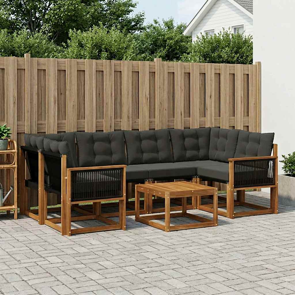 vidaXL Conjunto de sofás de exterior 7 uds. Natural y negro
