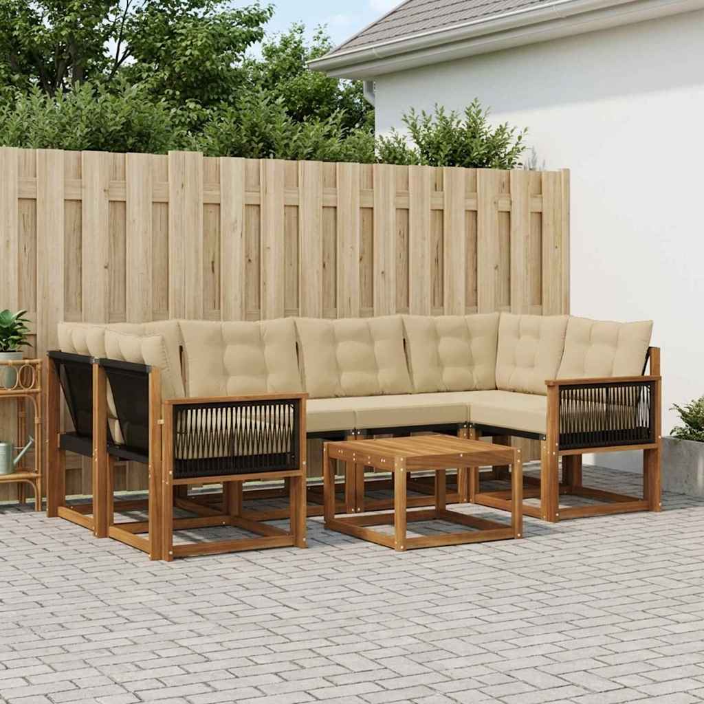 vidaXL Conjunto de sofás de exterior 7 uds. Natural y Beige