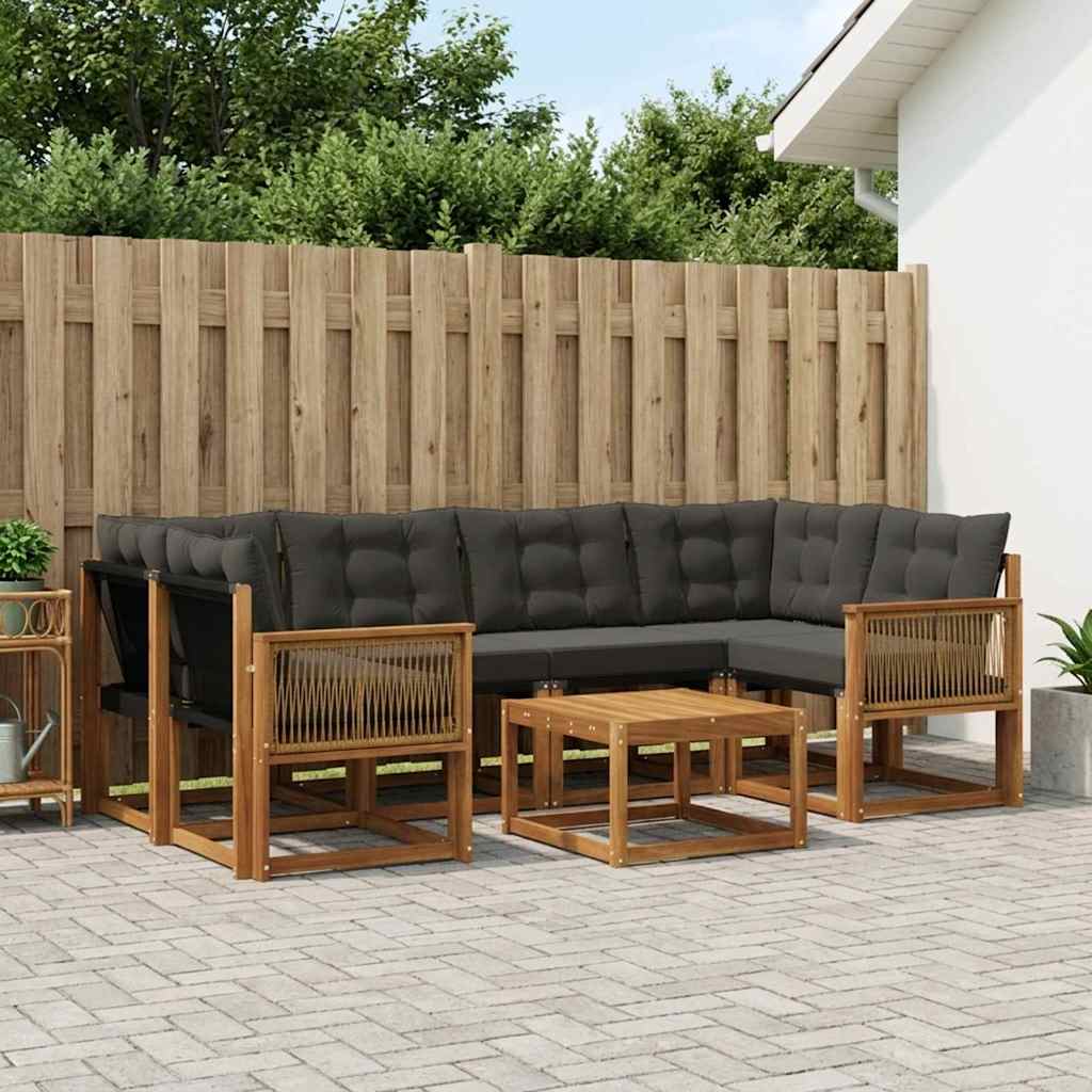 vidaXL Conjunto de sofás de exterior 7 uds. Natural y negro