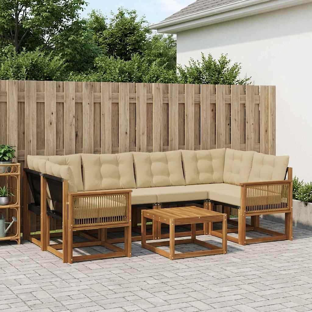 vidaXL Conjunto de sofás de exterior 7 uds. Natural y Beige
