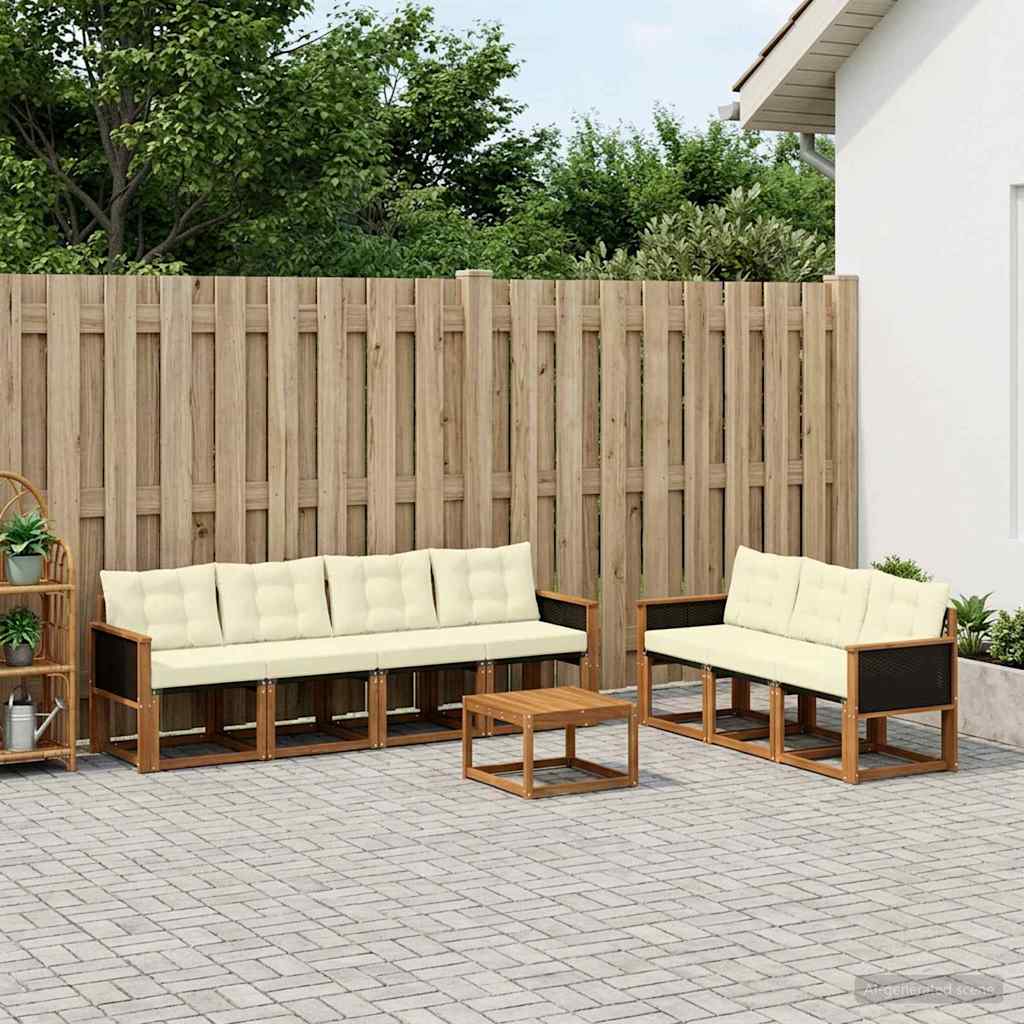vidaXL Conjunto de sofás de exterior 8 uds. Natural y Crema