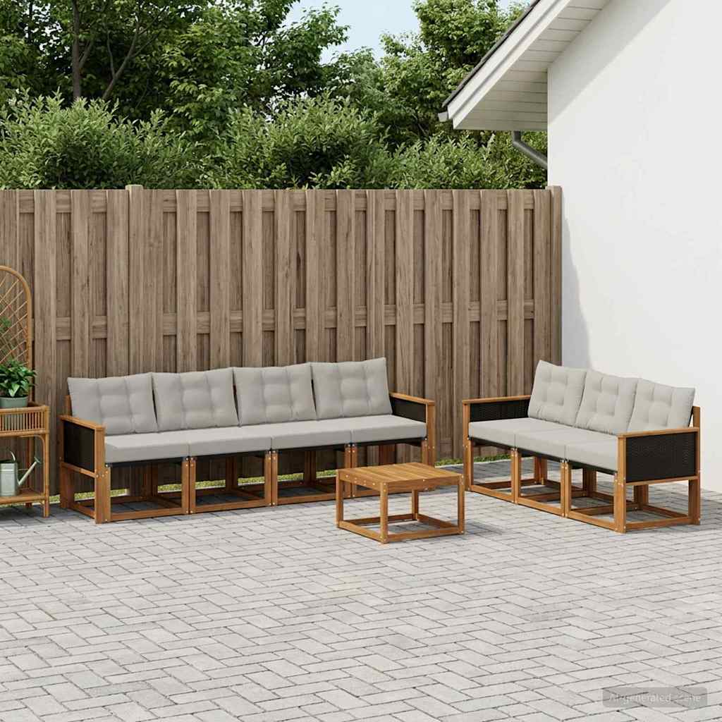 vidaXL Conjunto de sofás de exterior 8 uds. Natural y Gris Claro
