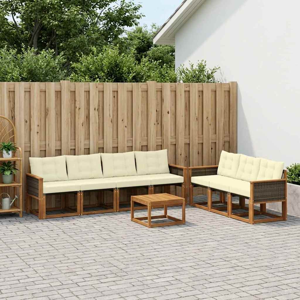 vidaXL Conjunto de sofás de exterior 8 uds. Natural y Crema