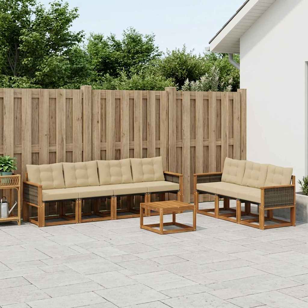 vidaXL Conjunto de sofás de exterior 8 uds. Natural y Beige
