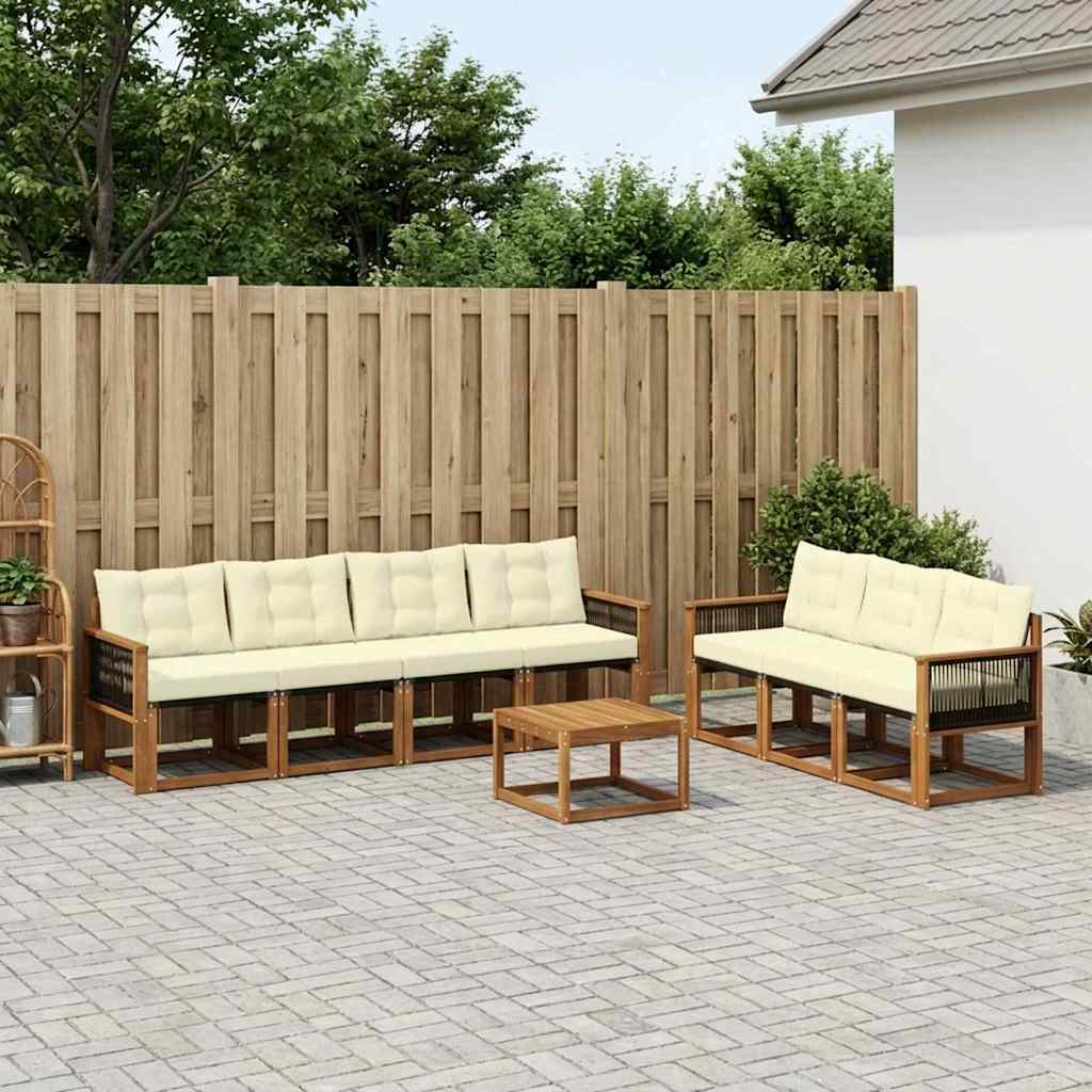 vidaXL Conjunto de sofás de exterior 8 uds. Natural y Crema