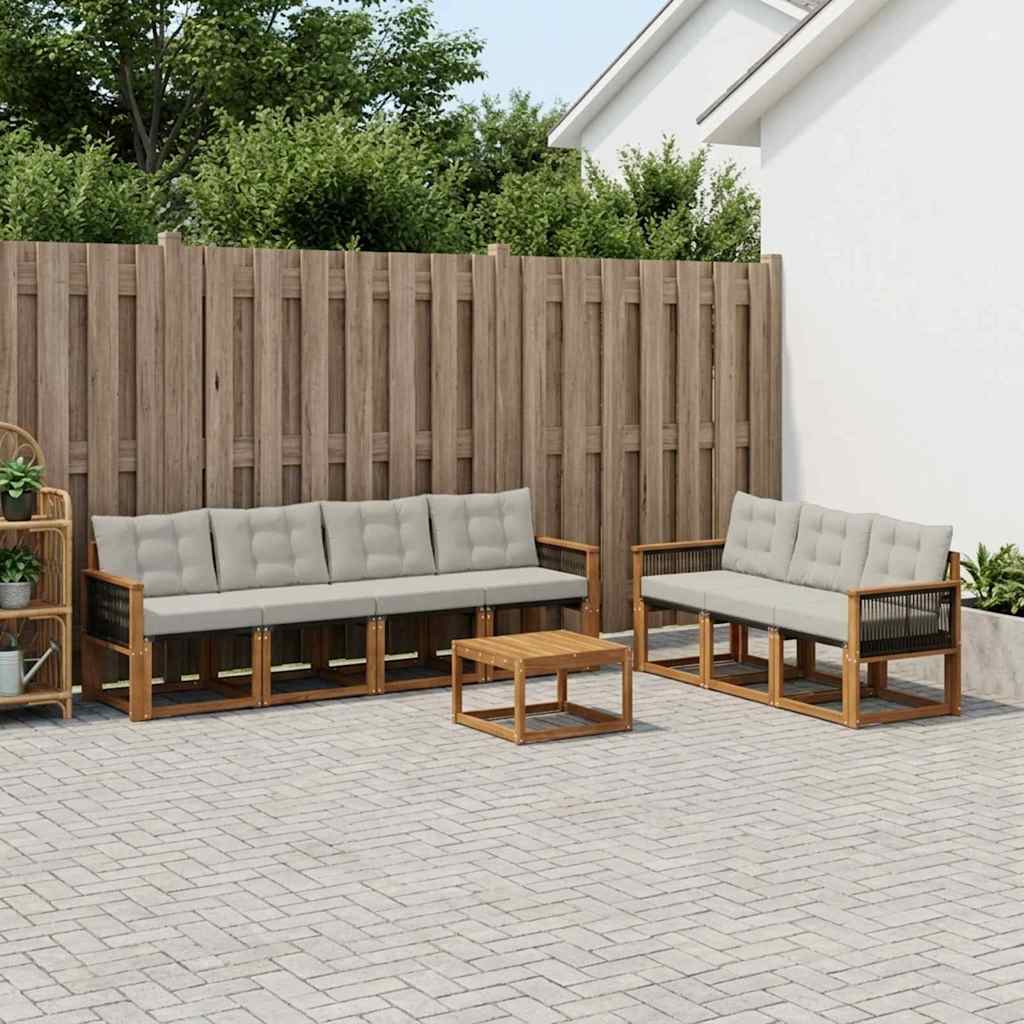 vidaXL Conjunto de sofás de exterior 8 uds. Natural y Gris Claro