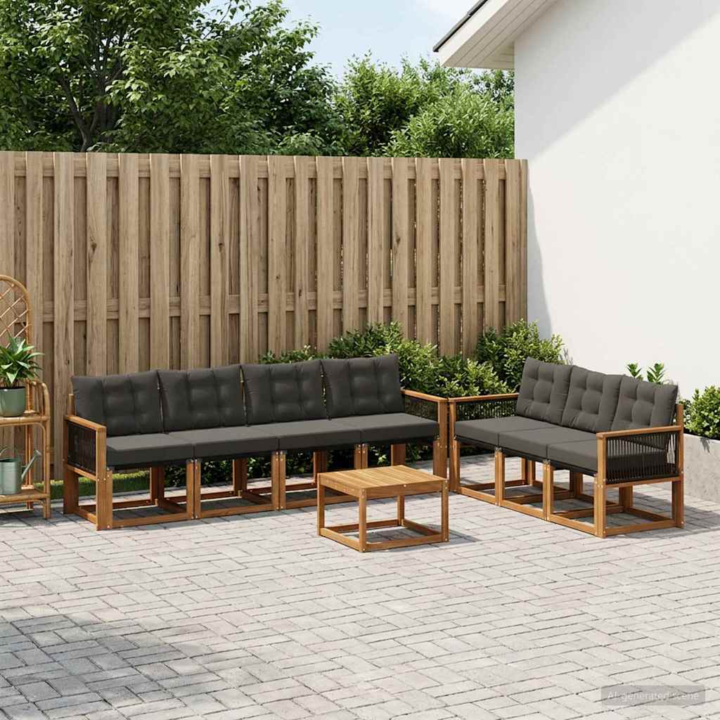 vidaXL Conjunto de sofás de exterior 8 uds. Natural y negro