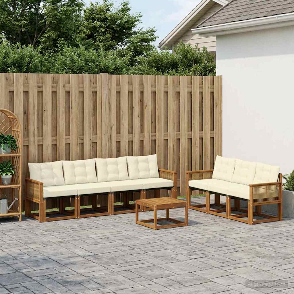 vidaXL Conjunto de sofás de exterior 8 uds. Natural y Crema