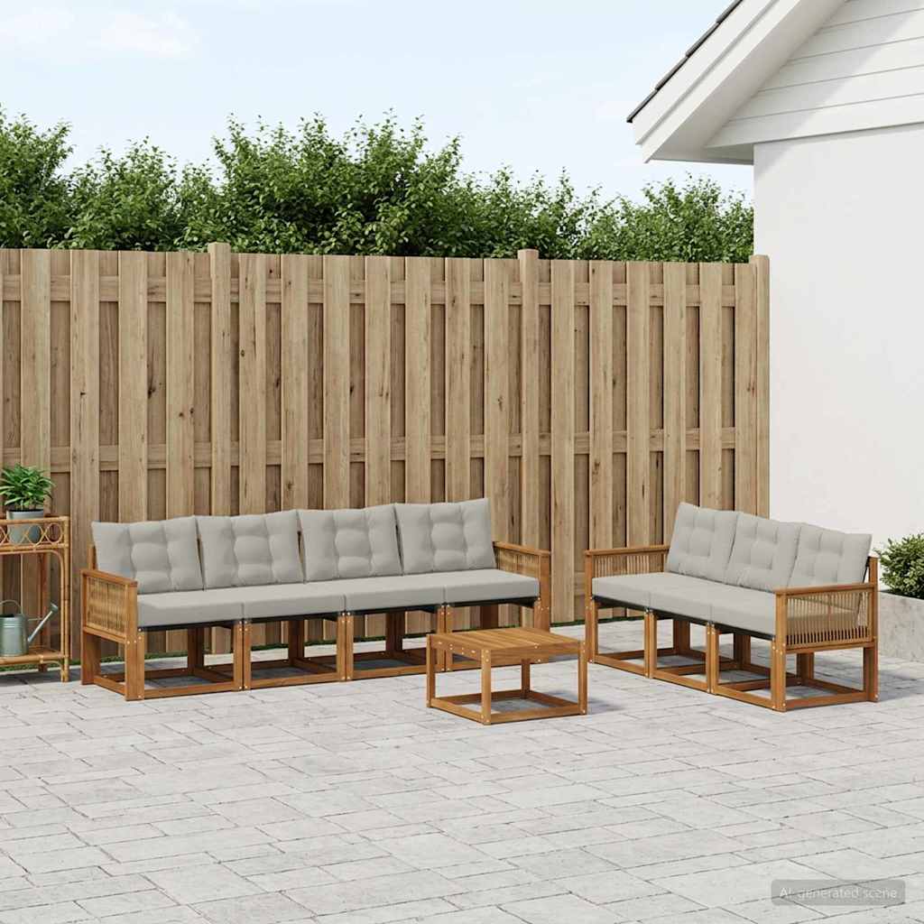 vidaXL Conjunto de sofás de exterior 8 uds. Natural y Gris Claro