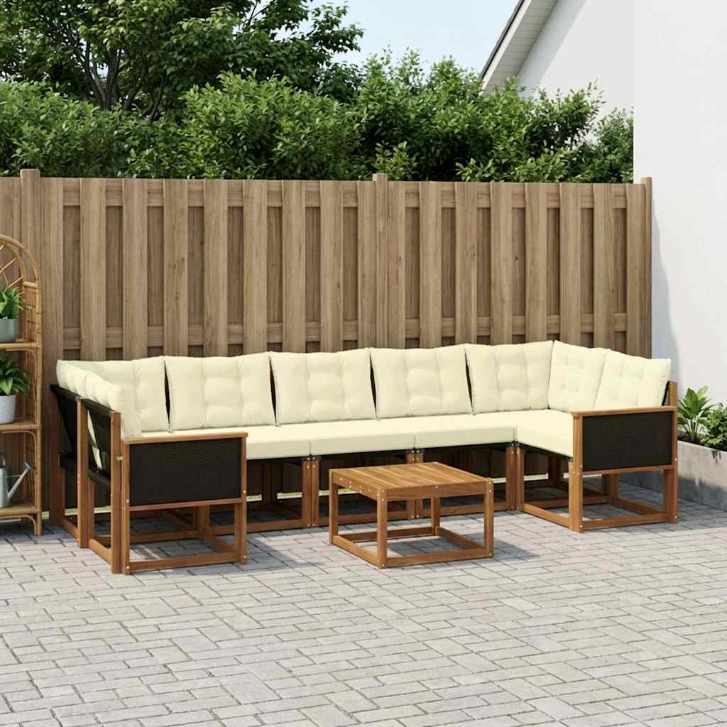 vidaXL Conjunto de sofás de exterior 8 uds. Natural y Crema