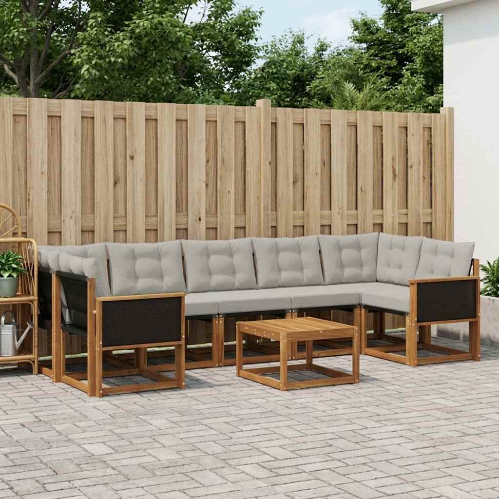 vidaXL Conjunto de sofás de exterior 8 uds. Natural y Gris Claro