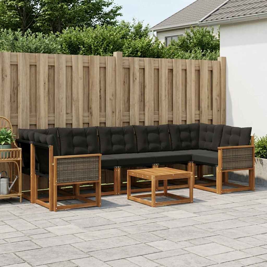vidaXL Conjunto de sofás de exterior 8 uds. Natural y negro