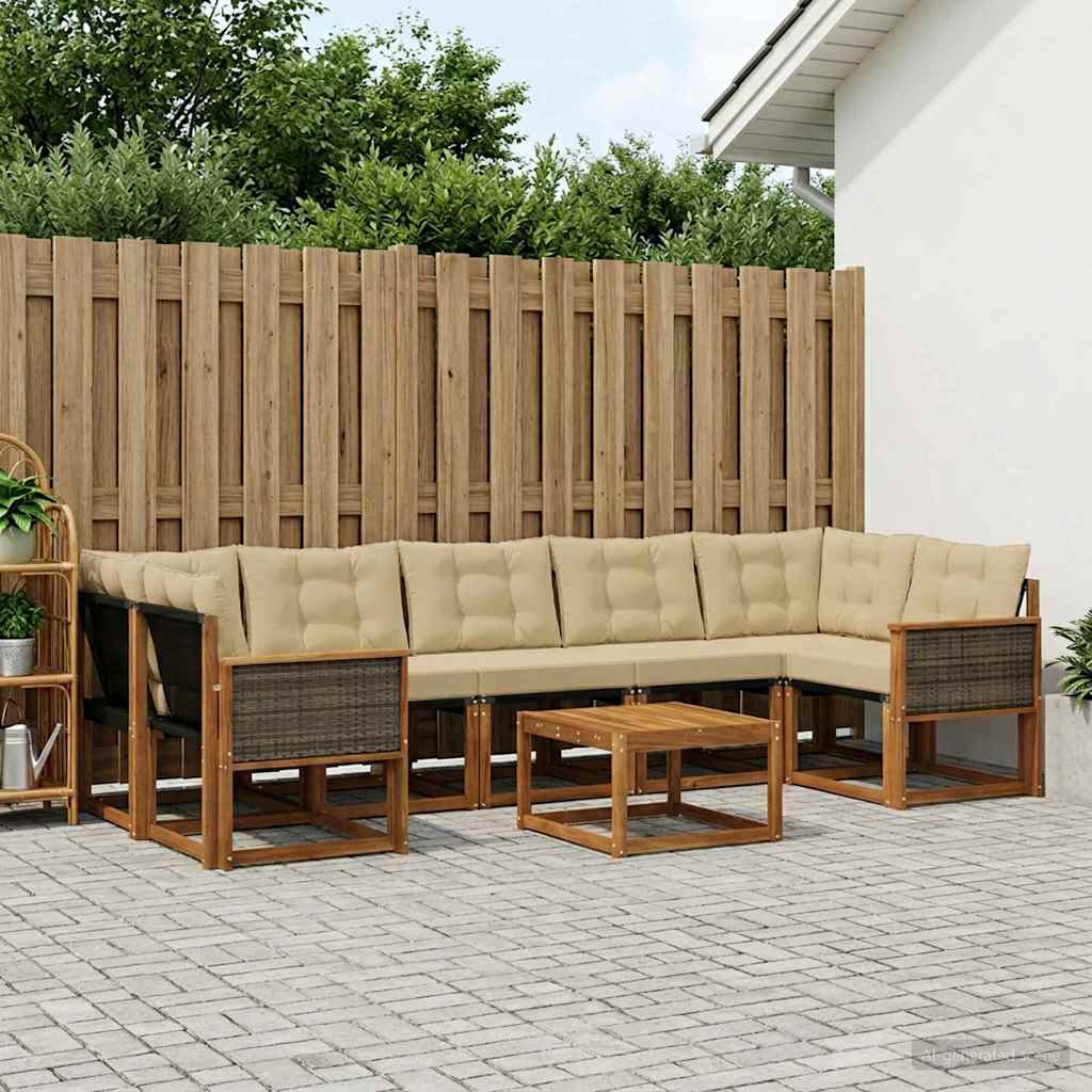 vidaXL Conjunto de sofás de exterior 8 uds. Natural y Beige