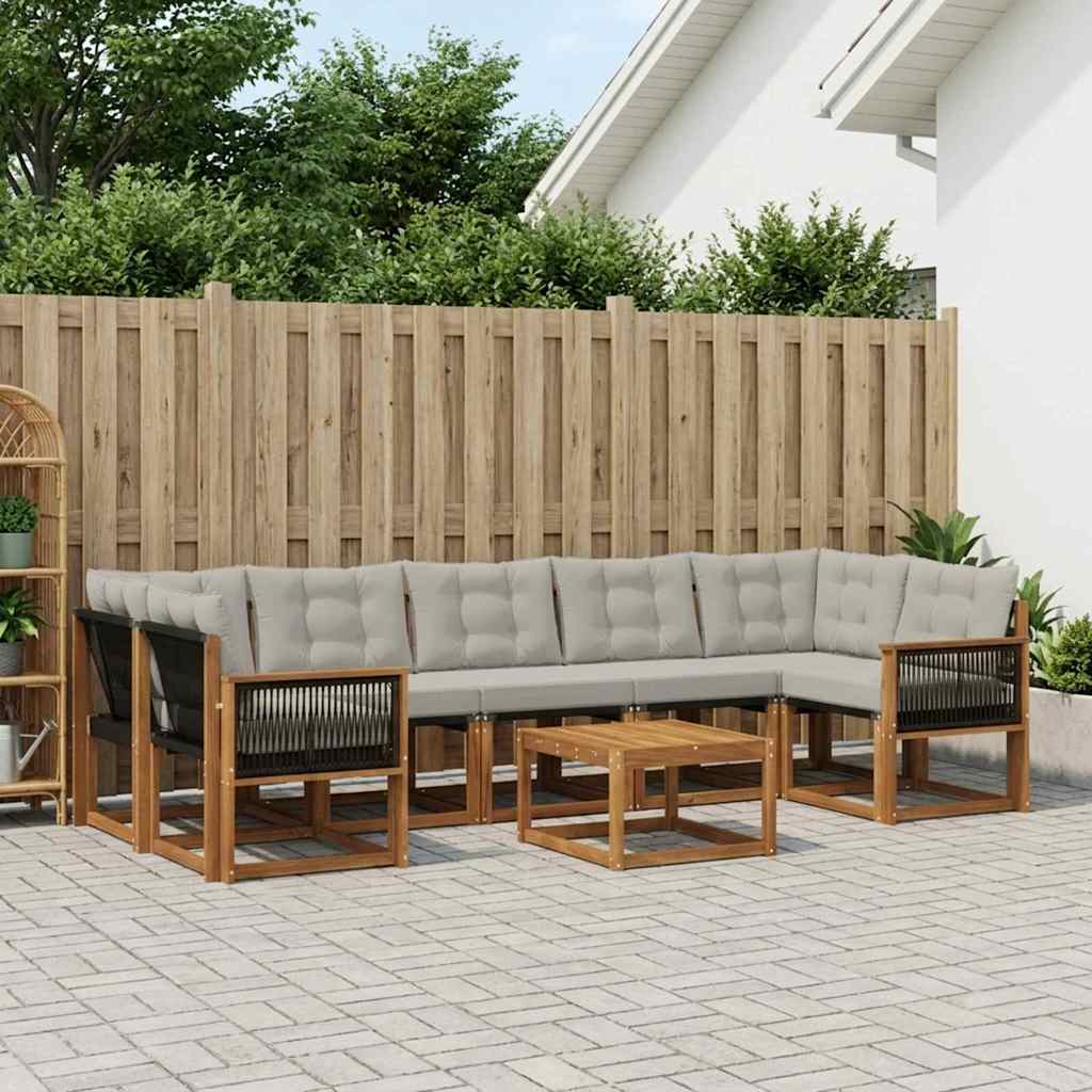 vidaXL Conjunto de sofás de exterior 8 uds. Natural y Gris Claro