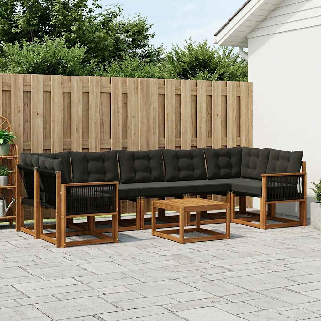 vidaXL Conjunto de sofás de exterior 8 uds. Natural y negro