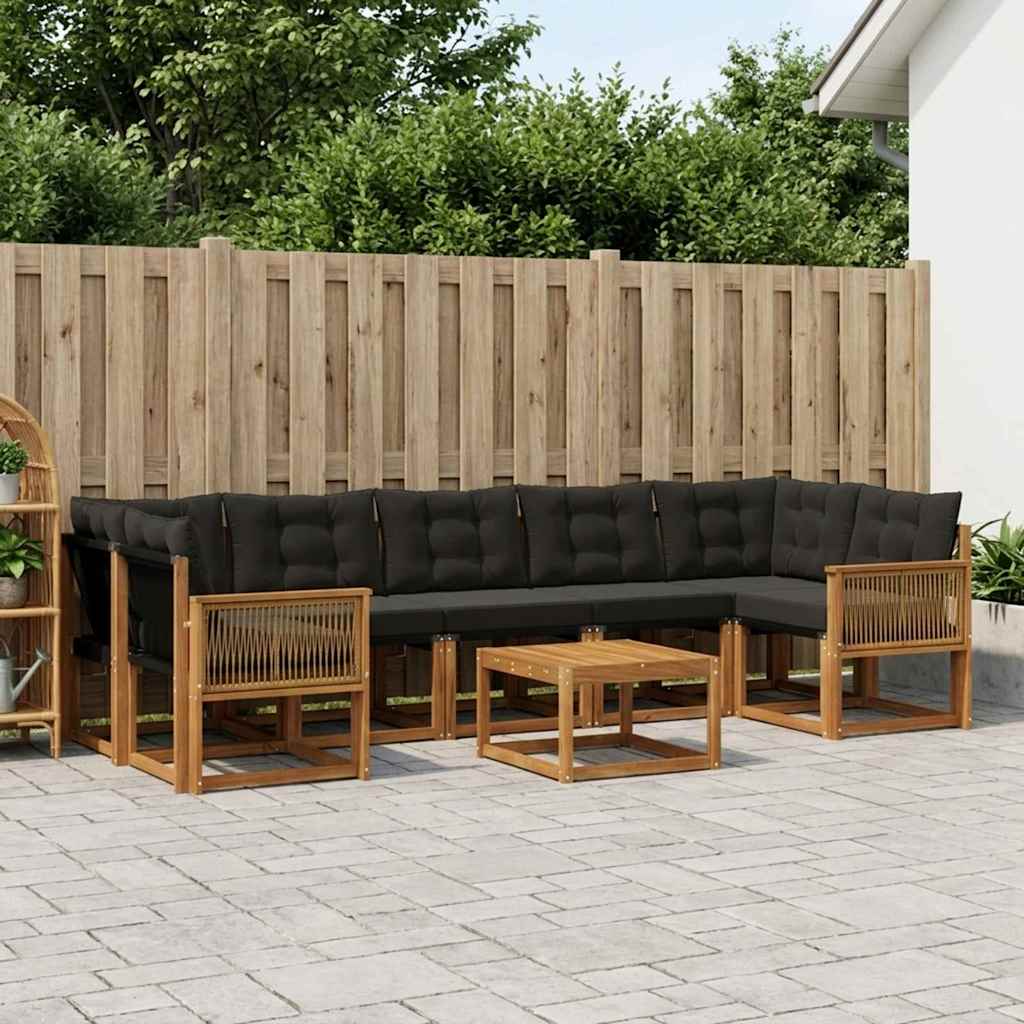 vidaXL Conjunto de sofás de exterior 8 uds. Natural y negro