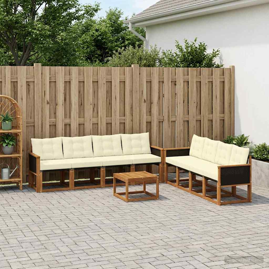 vidaXL Conjunto de sofás de exterior 9 uds. Natural y Crema