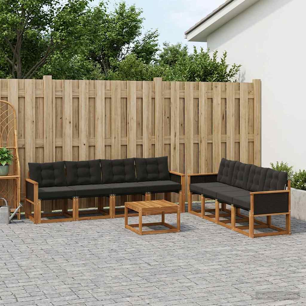 vidaXL Conjunto de sofás de exterior 9 uds. Natural y negro