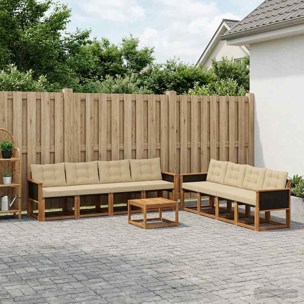 vidaXL Conjunto de sofás de exterior 9 uds. Natural y Beige