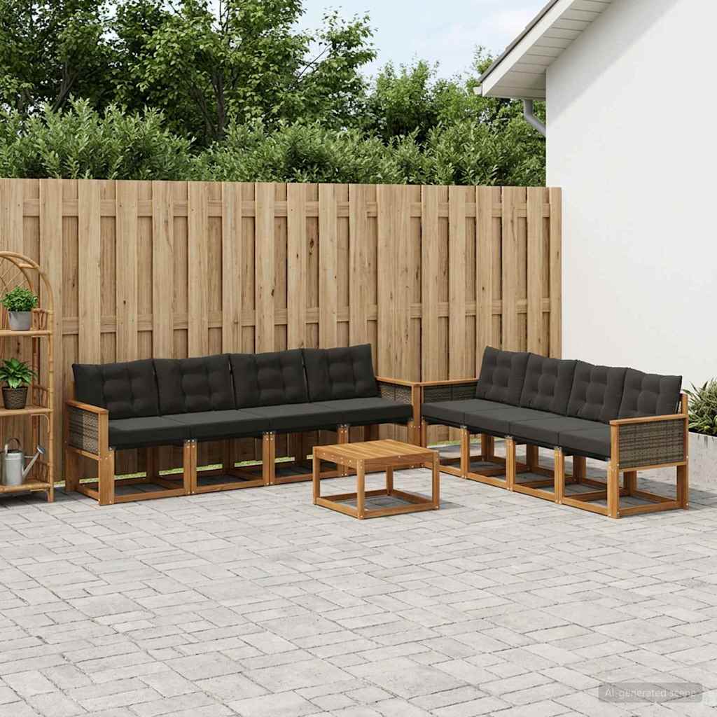 vidaXL Conjunto de sofás de exterior 9 uds. Natural y negro