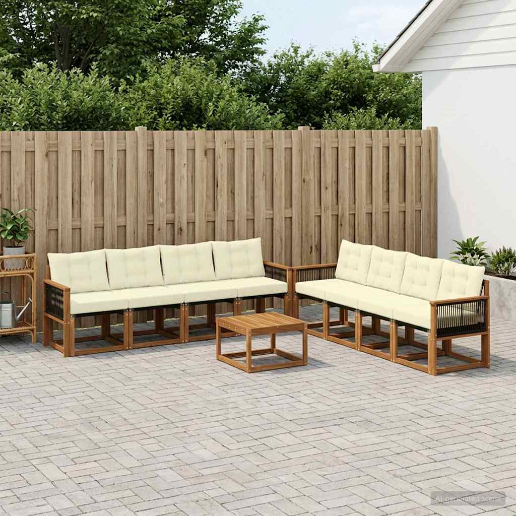 vidaXL Conjunto de sofás de exterior 9 uds. Natural y Crema