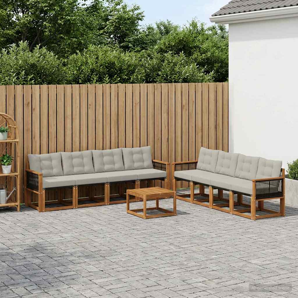 vidaXL Conjunto de sofás de exterior 9 uds. Natural y Gris Claro