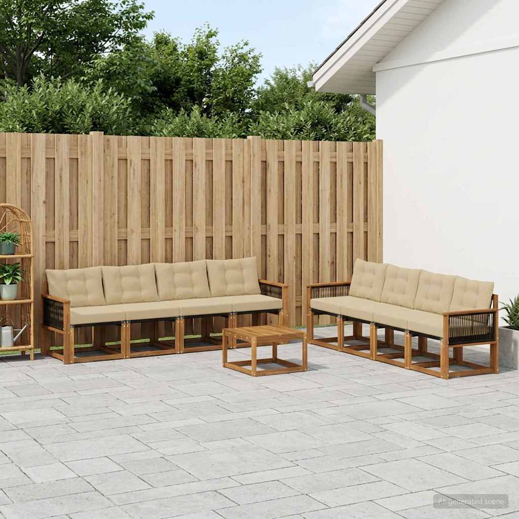 vidaXL Conjunto de sofás de exterior 9 uds. Natural y Beige