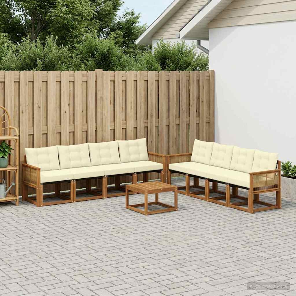 vidaXL Conjunto de sofás de exterior 9 uds. Natural y Crema
