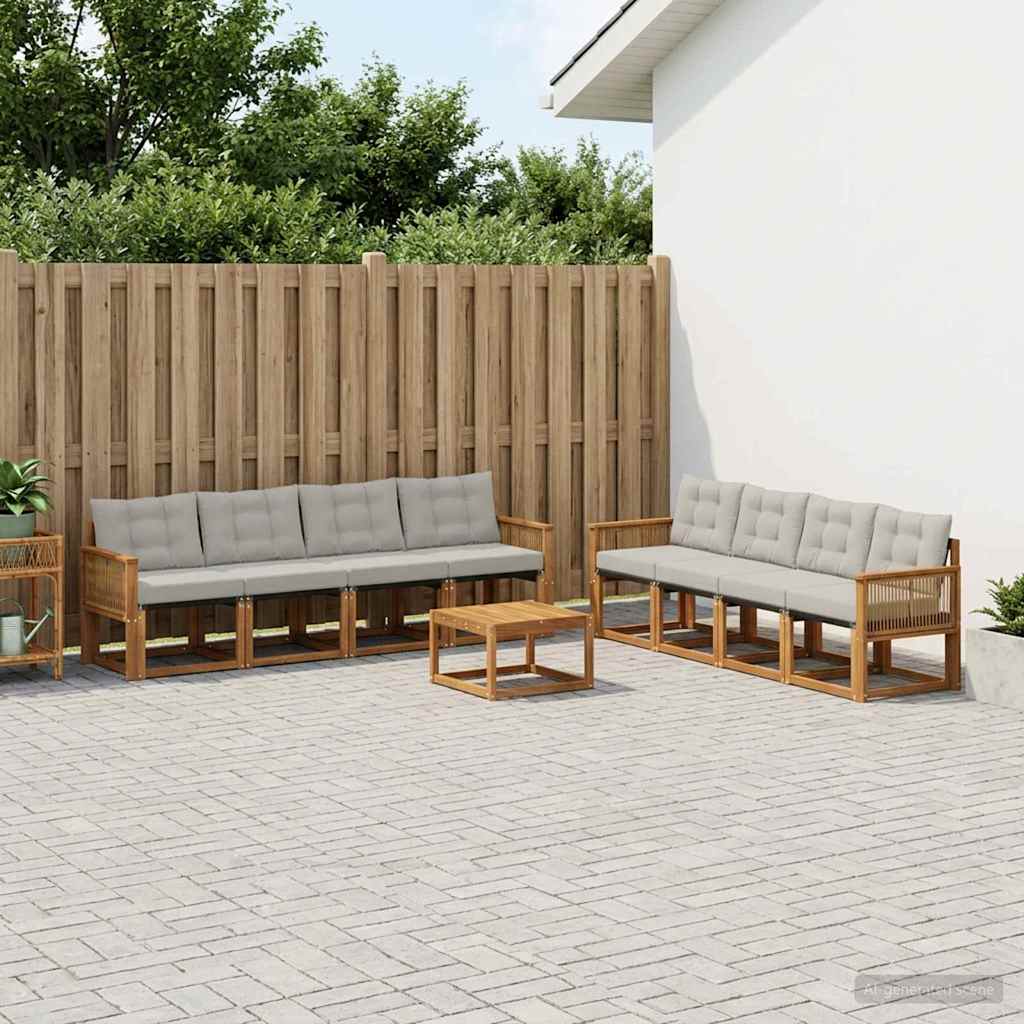 vidaXL Conjunto de sofás de exterior 9 uds. Natural y Gris Claro