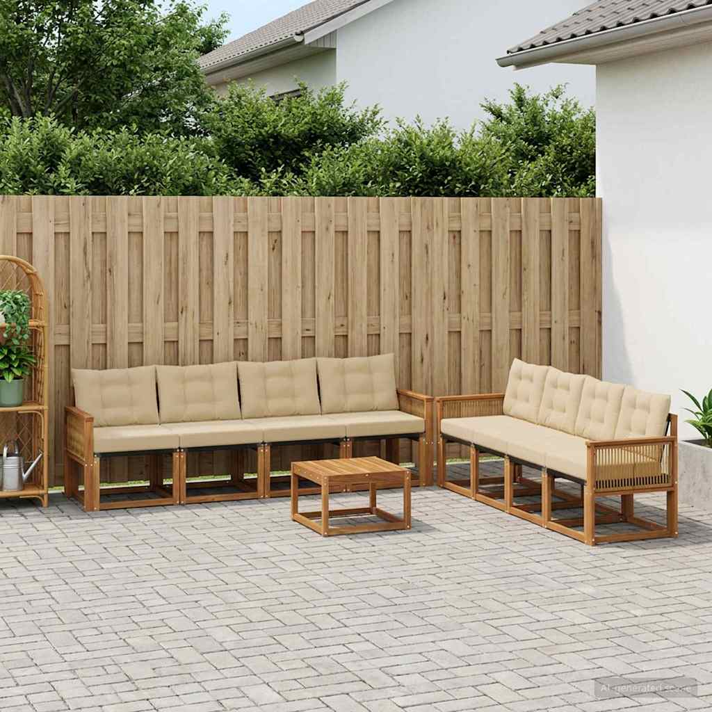 vidaXL Conjunto de sofás de exterior 9 uds. Natural y Beige