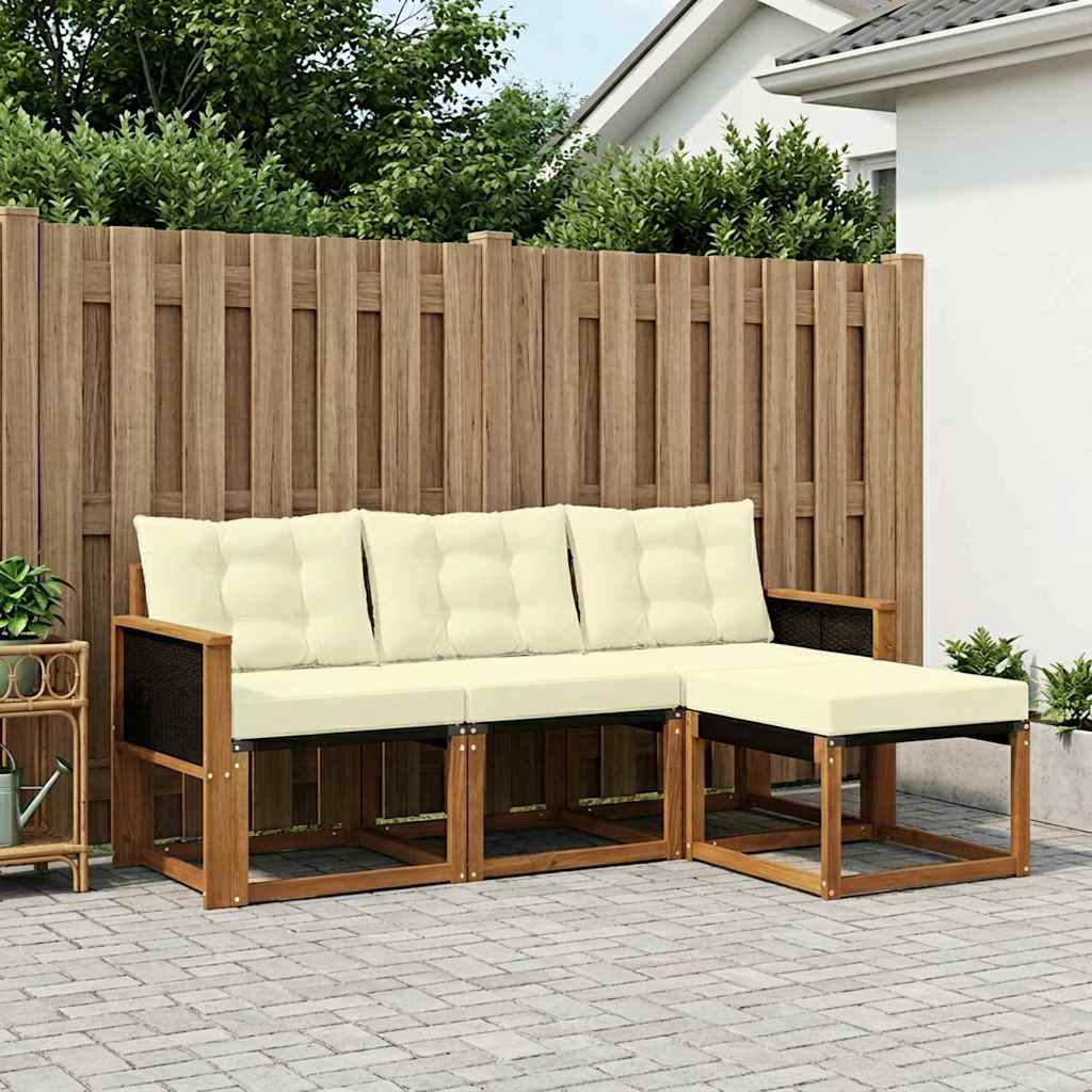 vidaXL Conjunto de sofás de exterior 4 uds. Natural y Crema