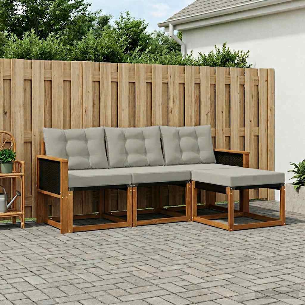 vidaXL Conjunto de sofás de exterior 4 uds. Natural y Gris Claro