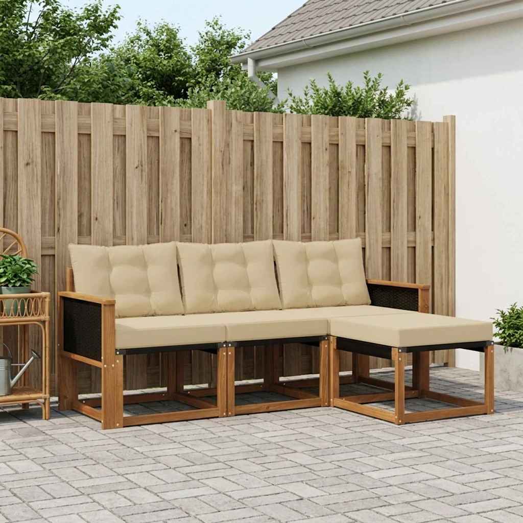 vidaXL Conjunto de sofás de exterior 4 uds. Natural y Beige
