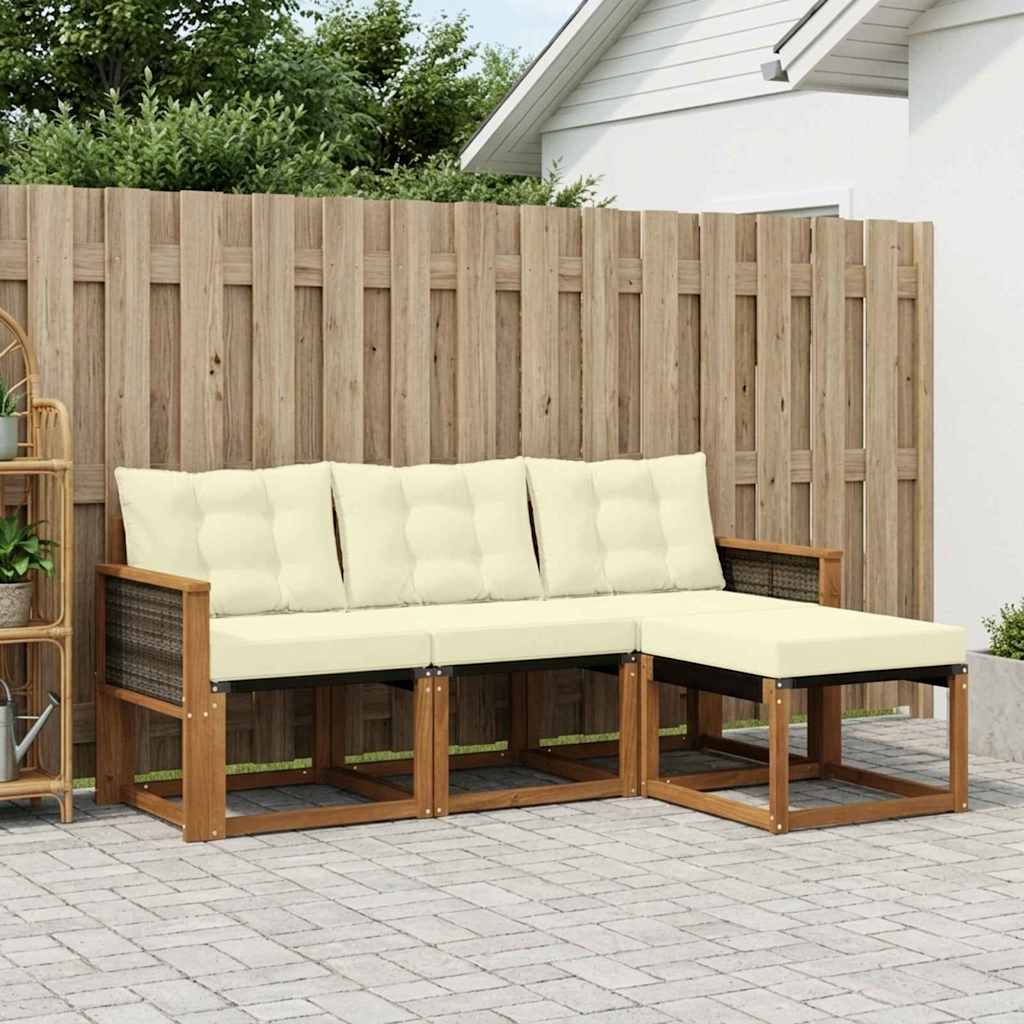 vidaXL Conjunto de sofás de exterior 4 uds. Natural y Crema