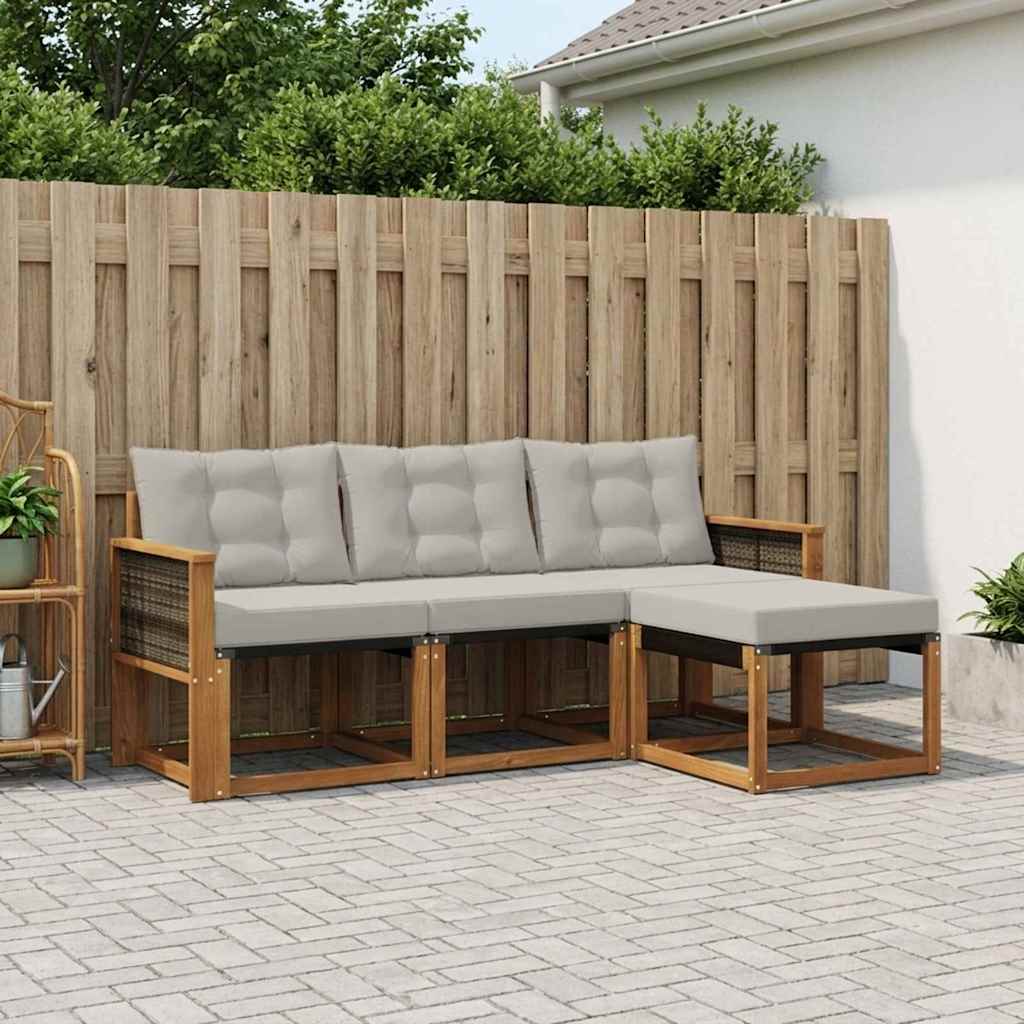 vidaXL Conjunto de sofás de exterior 4 uds. Natural y Gris Claro
