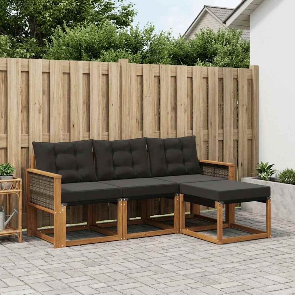 vidaXL Conjunto de sofás de exterior 4 uds. Natural y negro