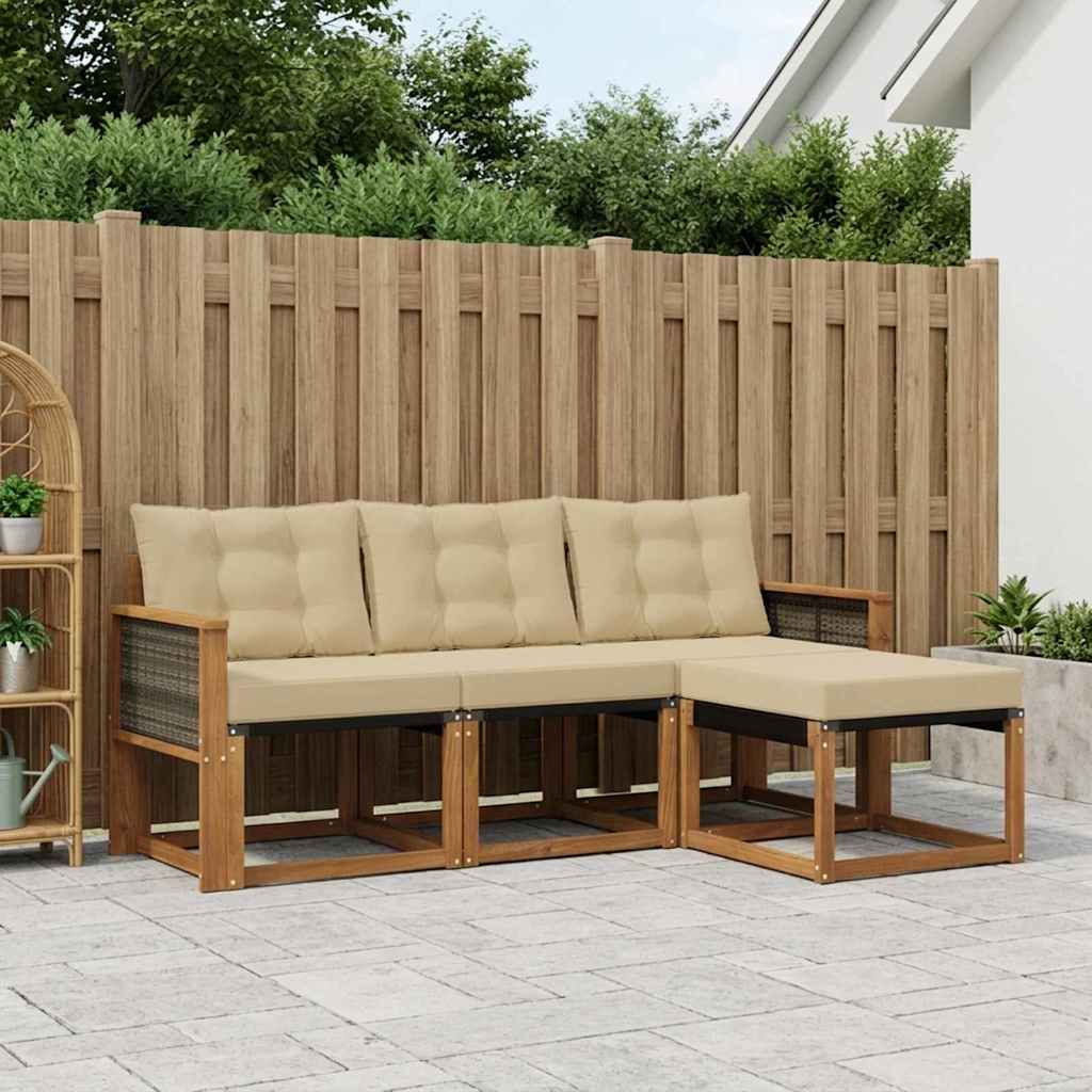 vidaXL Conjunto de sofás de exterior 4 uds. Natural y Beige
