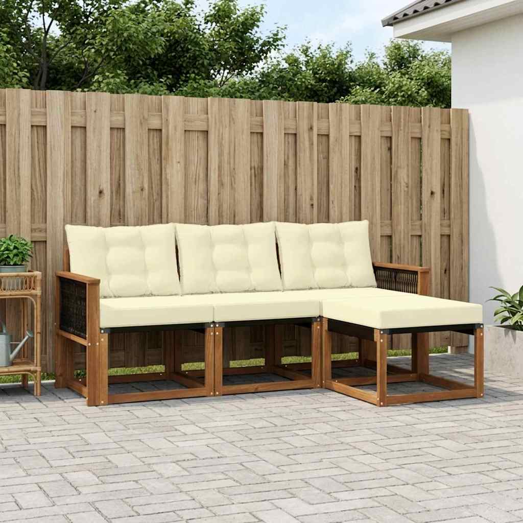 vidaXL Conjunto de sofás de exterior 4 uds. Natural y Crema