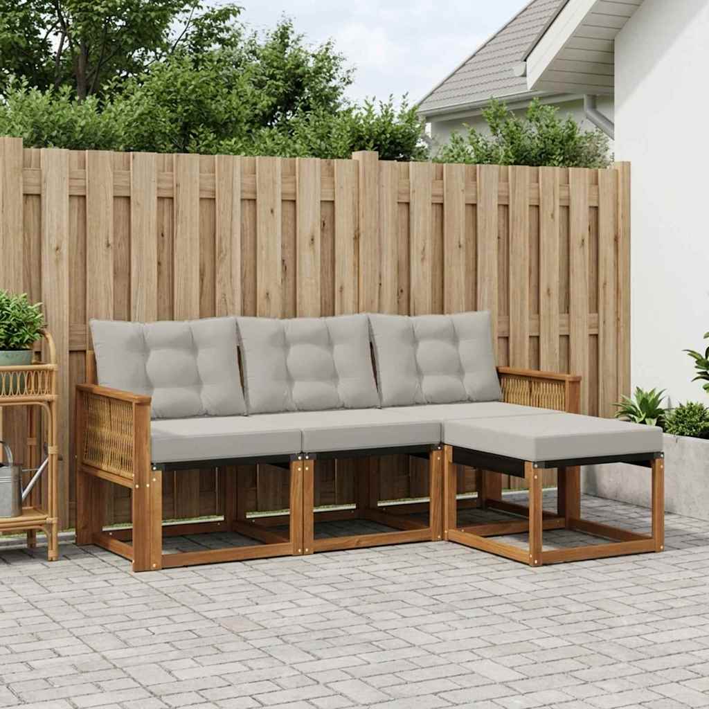 vidaXL Conjunto de sofás de exterior 4 uds. Natural y Gris Claro