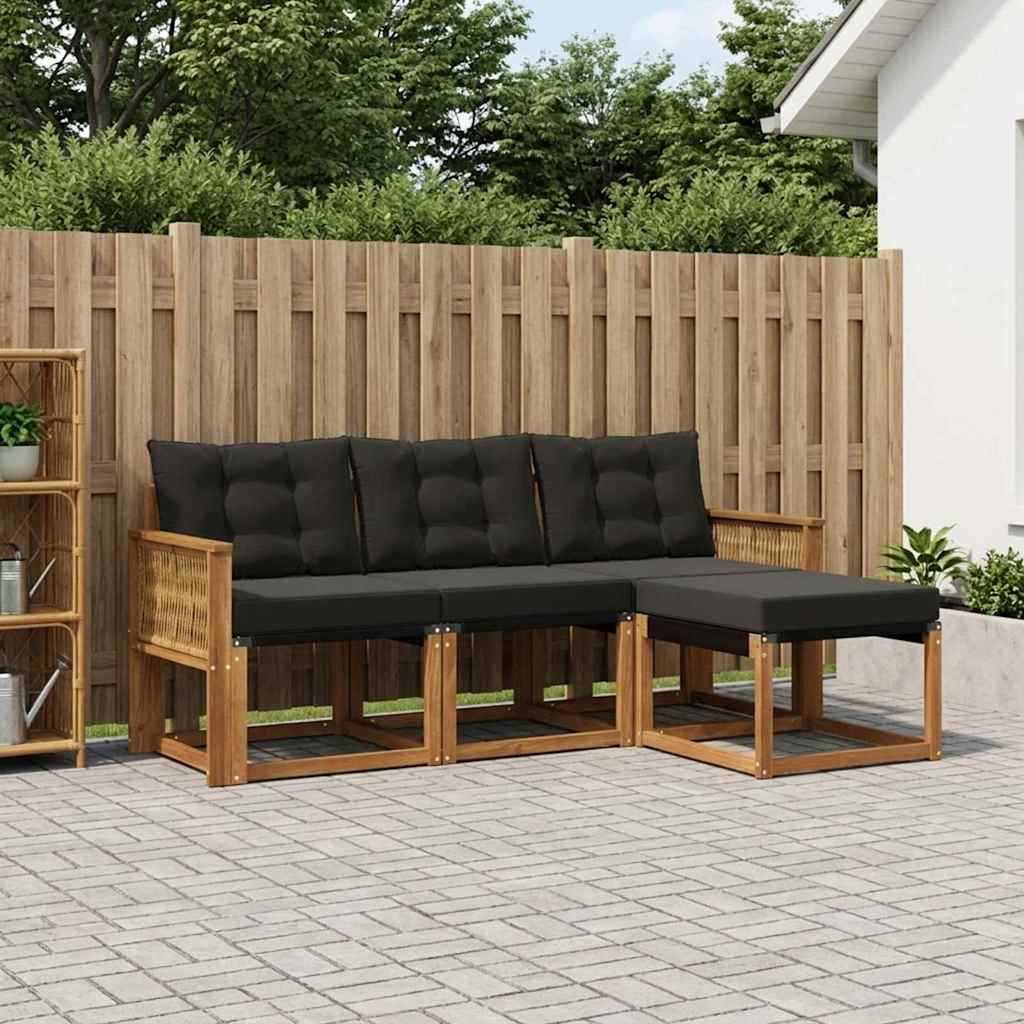 vidaXL Conjunto de sofás de exterior 4 uds. Natural y negro