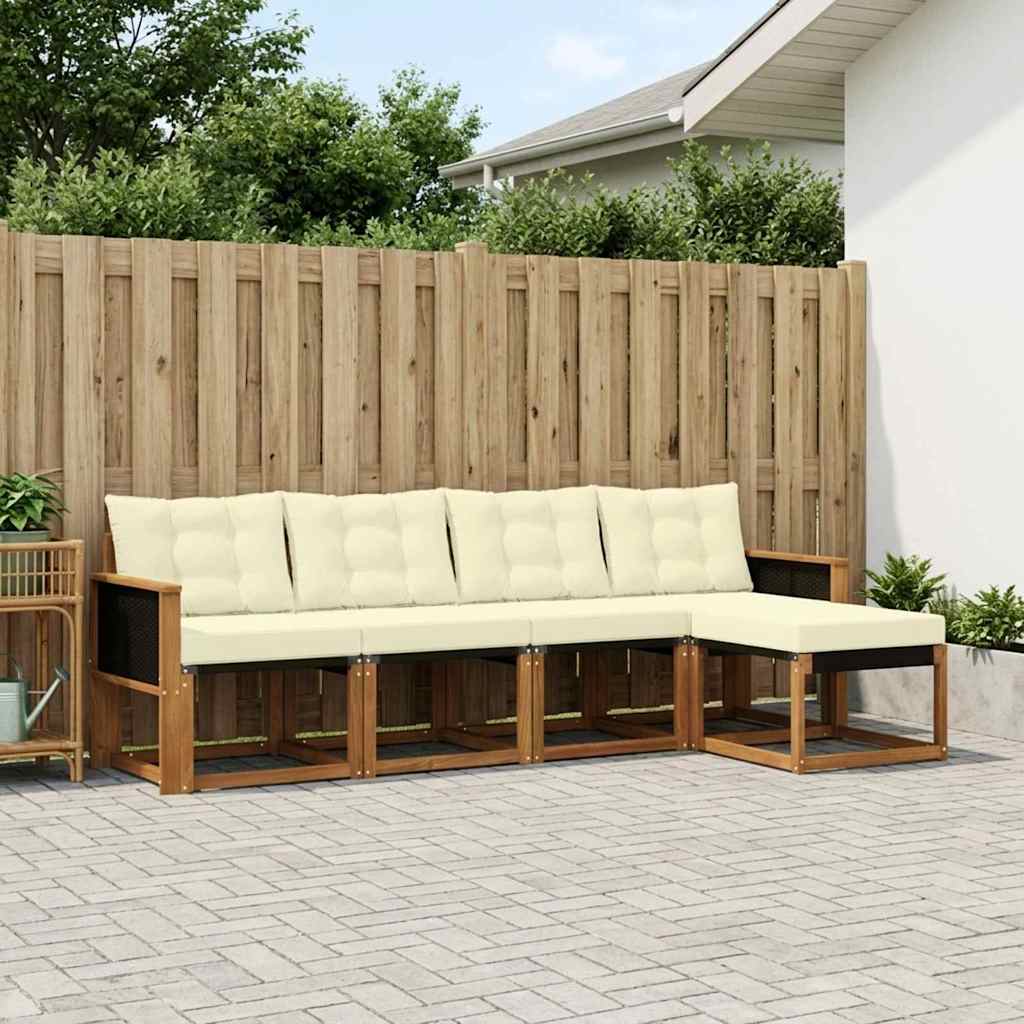 vidaXL Conjunto de sofás de exterior 5 uds. Natural y Crema