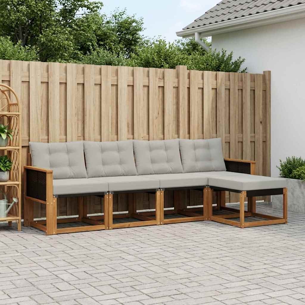 vidaXL Conjunto de sofás de exterior 5 uds. Natural y Gris Claro