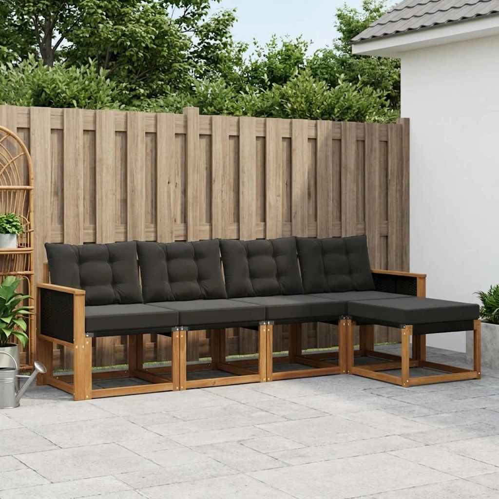 vidaXL Conjunto de sofás de exterior 5 uds. Natural y negro