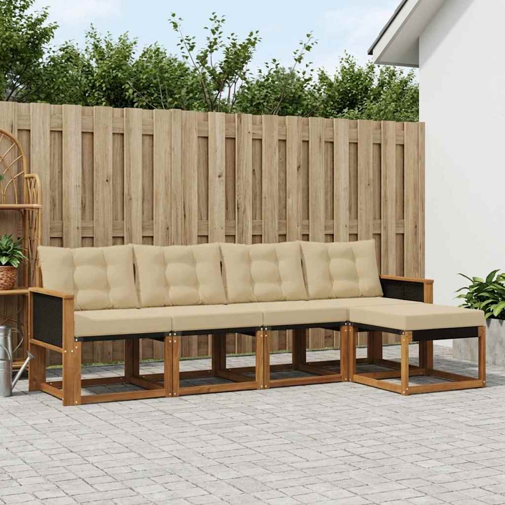 vidaXL Conjunto de sofás de exterior 5 uds. Natural y Beige