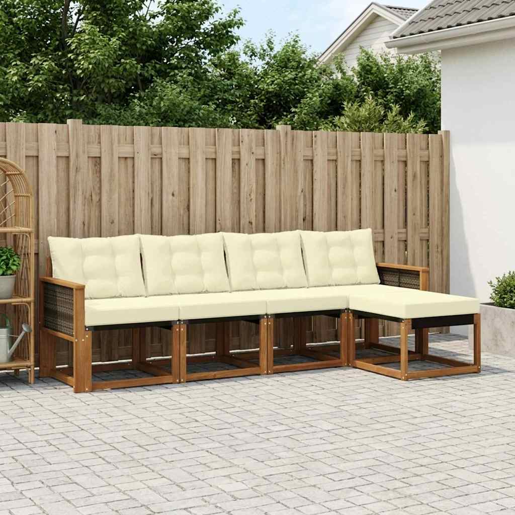 vidaXL Conjunto de sofás de exterior 5 uds. Natural y Crema