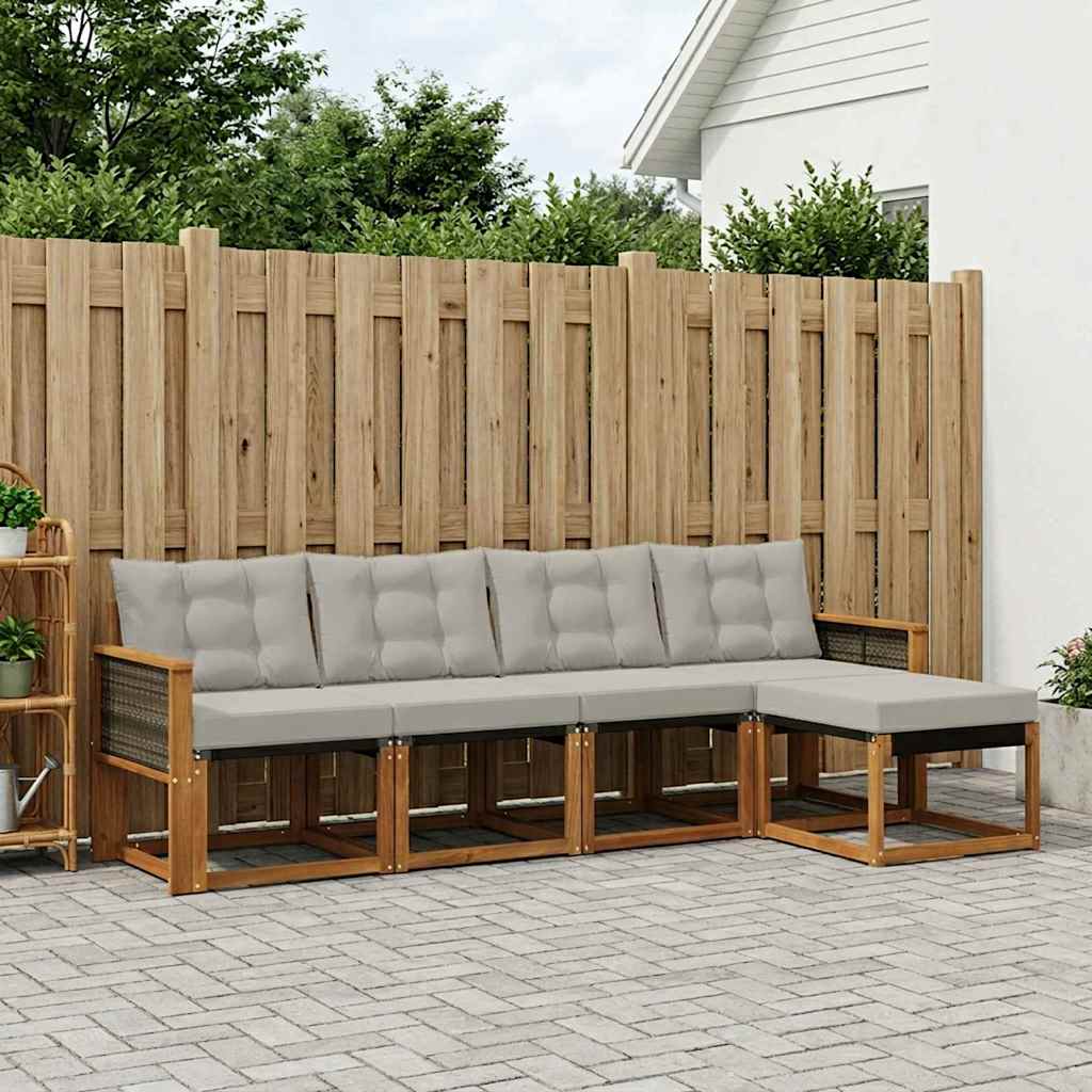 vidaXL Conjunto de sofás de exterior 5 uds. Natural y Gris Claro