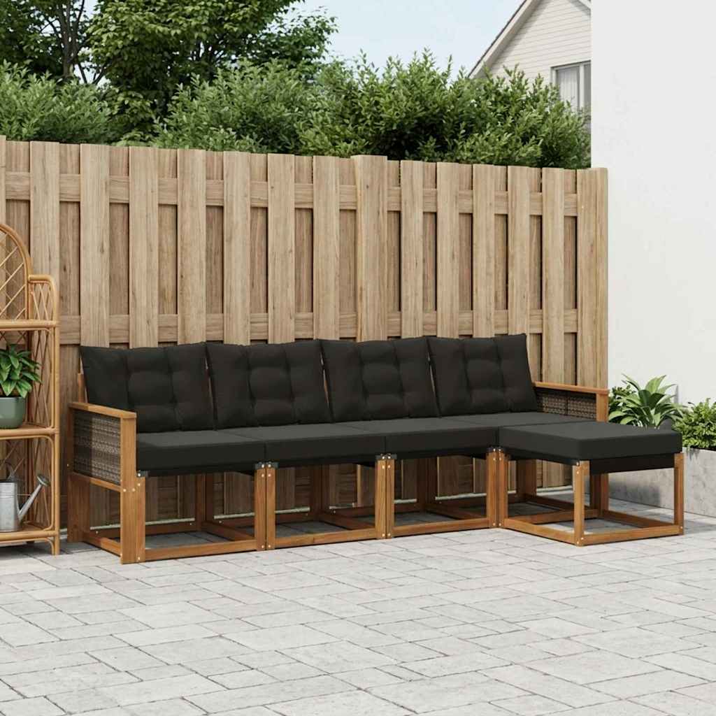 vidaXL Conjunto de sofás de exterior 5 uds. Natural y negro