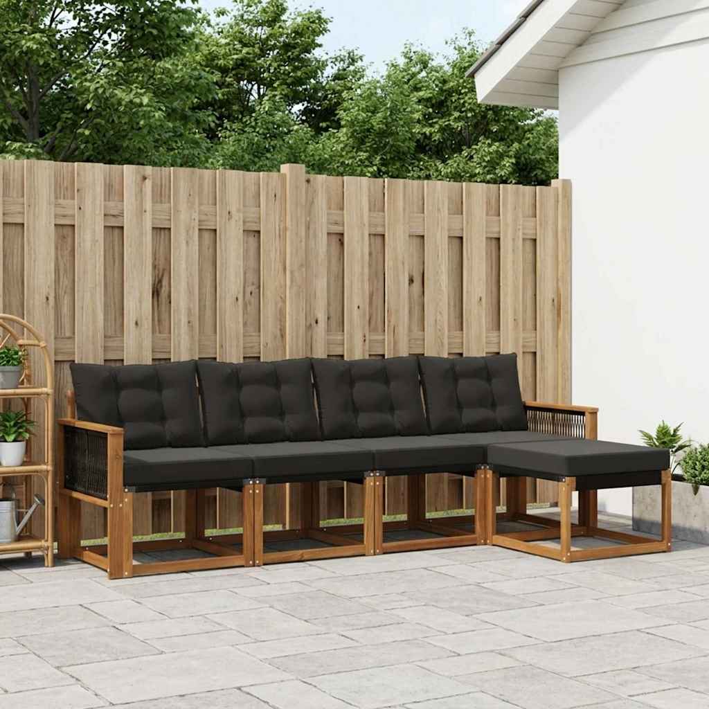 vidaXL Conjunto de sofás de exterior 5 uds. Natural y negro